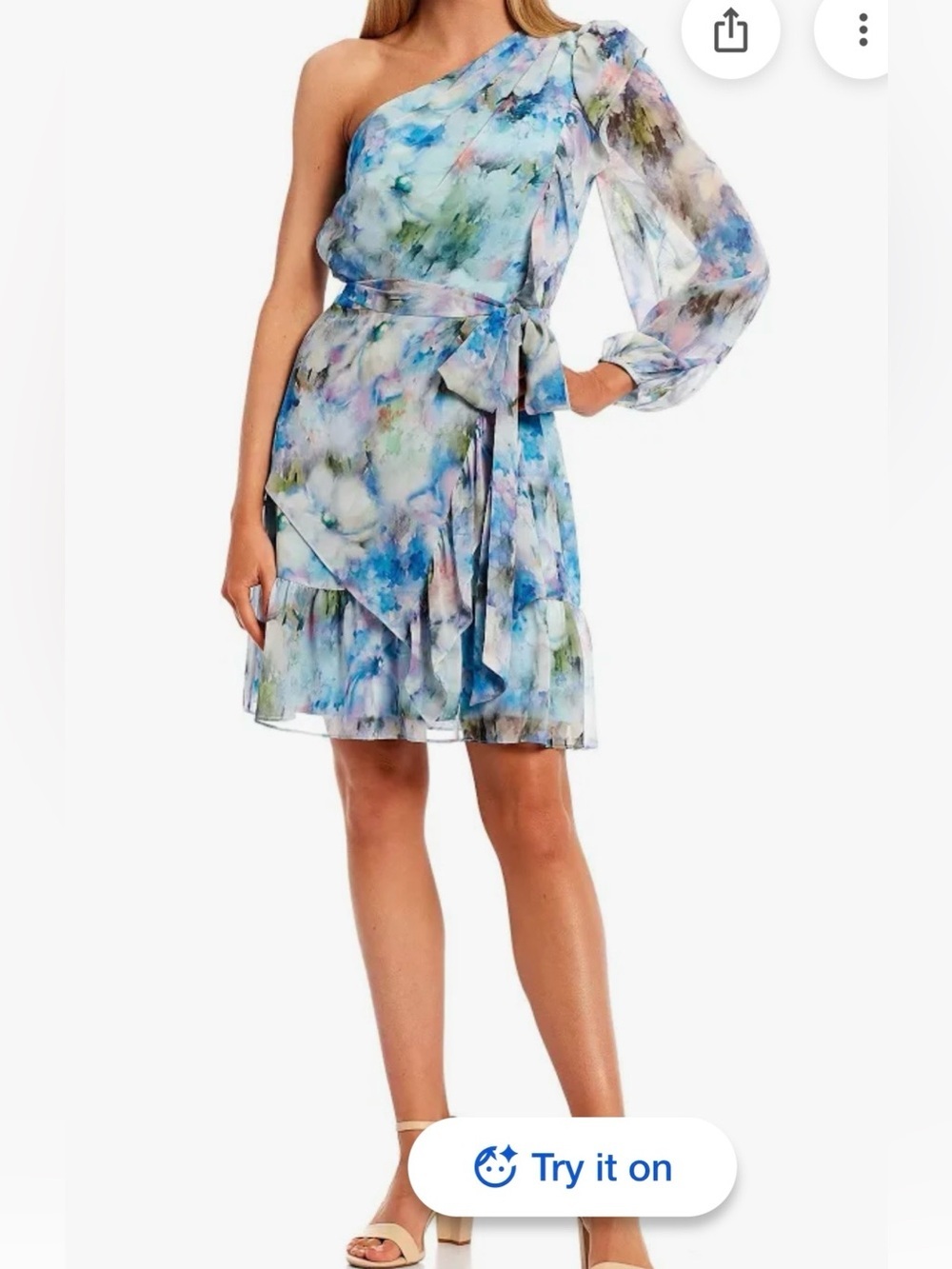Alex Marie Dress size 6 Sophie Blue Mist Watercolor Floral One Shoulder A-line